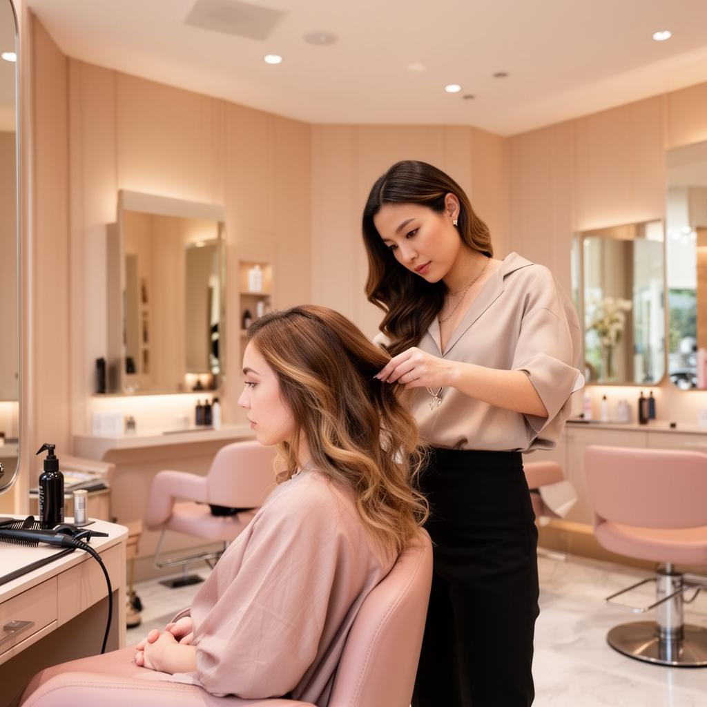 Profissional da Bella Essenza a cuidar do cabelo de uma cliente